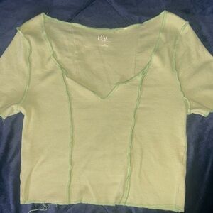 Pacsun Lightweight Green cropped Short-Sleeve V-Neck Top